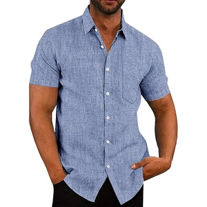 image:imageCOOFANDY Mens Casual Button Down Shirts Short Sleeve Linen Shirts Summer Beach Dress ShirtDeep Blue