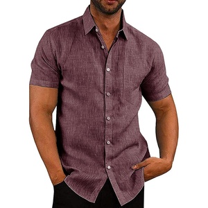 image:imageCOOFANDY Mens Casual Button Down Shirts Short Sleeve Linen Shirts Summer Beach Dress ShirtFlecking Wine Red
