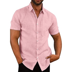 image:imageCOOFANDY Mens Casual Button Down Shirts Short Sleeve Linen Shirts Summer Beach Dress ShirtPink