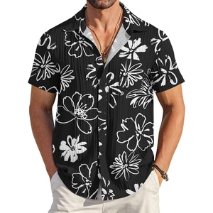 image:imageCOOFANDY Mens Casual Button Down Shirts Short Sleeve Textured Summer Beach Shirt with PocketBlack White Flower