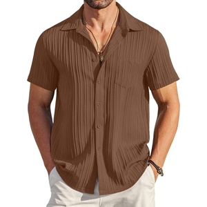image:imageCOOFANDY Mens Casual Button Down Shirts Short Sleeve Textured Summer Beach Shirt with PocketBrown