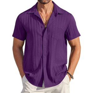 image:imageCOOFANDY Mens Casual Button Down Shirts Short Sleeve Textured Summer Beach Shirt with PocketPurple