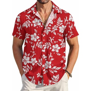 image:imageCOOFANDY Mens Casual Button Down Shirts Short Sleeve Textured Summer Beach Shirt with PocketRed White Floral
