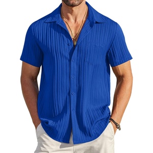 image:imageCOOFANDY Mens Casual Button Down Shirts Short Sleeve Textured Summer Beach Shirt with PocketRoyal Blue