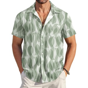 image:imageCOOFANDY Mens Casual Button Down Shirts Short Sleeve Textured Summer Beach Shirt with PocketSage Green Patterned