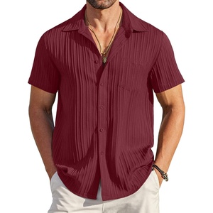 image:imageCOOFANDY Mens Casual Button Down Shirts Short Sleeve Textured Summer Beach Shirt with PocketWine Red
