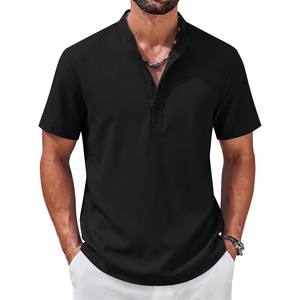 image:imageCOOFANDY Mens Casual Henley Shirt Band Collar Short Sleeve Shirt for Mens Summer Beach TShirts VacationBlack