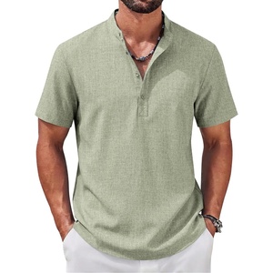 image:imageCOOFANDY Mens Casual Henley Shirt Band Collar Short Sleeve Shirt for Mens Summer Beach TShirts VacationLight Green