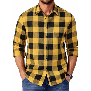 image:imageCOOFANDY Mens Casual Long Sleeve Button Up Plaid Flannel Shirt Jacket with PocketBuffalo Black Yellow