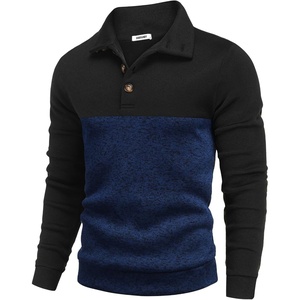 image:imageCOOFANDY Mens Casual Pullover Sweater Quarter Button Fleece Sweatshirt Knitted Thermal SweatersBlack Patchwork Navy Blue