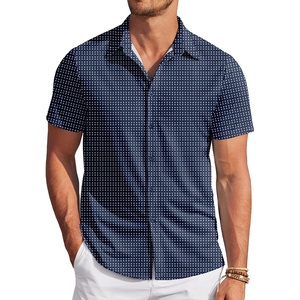 image:imageCOOFANDY Mens Casual Wrinkle Free Shirts Short Sleeve Button Down Summer Stretch Dress ShirtWhite Geometric Shape Blue