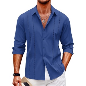 image:imageCOOFANDY Mens Cuban Guayabera Shirt Casual Button Down Shirts Long Sleeve Summer Beach ShirtsBrilliant Blue