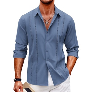 image:imageCOOFANDY Mens Cuban Guayabera Shirt Casual Button Down Shirts Long Sleeve Summer Beach ShirtsGray Blue