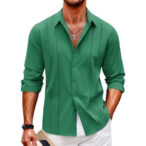 image:imageCOOFANDY Mens Cuban Guayabera Shirt Casual Button Down Shirts Long Sleeve Summer Beach ShirtsOasis Green