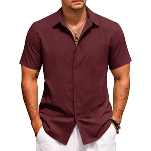 image:imageCOOFANDY Mens Cuban Guayabera Shirt Short Sleeve Casual Button Down Shirts Summer Beach Vacation ShirtsDeep Red
