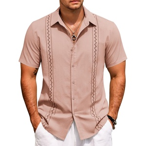 image:imageCOOFANDY Mens Cuban Guayabera Shirt Short Sleeve Casual Button Down Shirts Summer Beach Vacation ShirtsDusty Rose