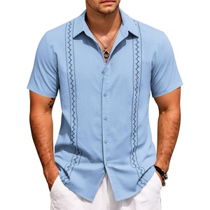 image:imageCOOFANDY Mens Cuban Guayabera Shirt Short Sleeve Casual Button Down Shirts Summer Beach Vacation ShirtsLight Blue