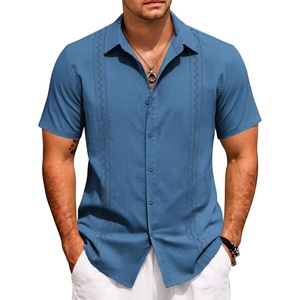 image:imageCOOFANDY Mens Cuban Guayabera Shirt Short Sleeve Casual Button Down Shirts Summer Beach Vacation ShirtsNavy