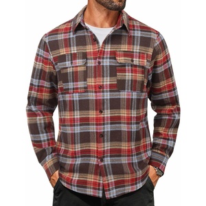 image:imageCOOFANDY Mens Flannel Shirts Long Sleeve Plaid Button Down Shirt Cotton Casual Work Shirts with PocketsBrown Red