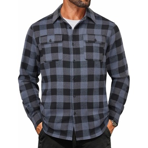 image:imageCOOFANDY Mens Flannel Shirts Long Sleeve Plaid Button Down Shirt Cotton Casual Work Shirts with PocketsGrey Black