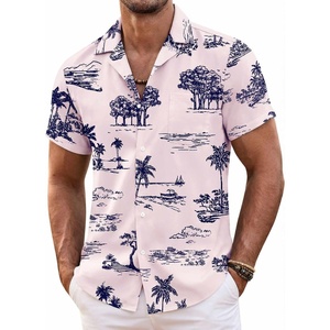 image:imageCOOFANDY Mens Hawaiian Shirt Short Sleeve Floral Button Down Shirts Tropical Summer Beach Shirts Camp Collar ShirtPink Black Coconut Tree