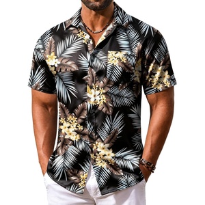 image:imageCOOFANDY Mens Hawaiian Shirt Short Sleeve Summer Button Down Shirts Tropical Vacation Beach Aloha Shirts with PocketBlack  Palm Leaf