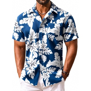 image:imageCOOFANDY Mens Hawaiian Shirt Short Sleeve Summer Button Down Shirts Tropical Vacation Beach Aloha Shirts with PocketBlue  White Flower