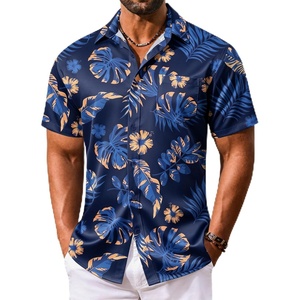 image:imageCOOFANDY Mens Hawaiian Shirt Short Sleeve Summer Button Down Shirts Tropical Vacation Beach Aloha Shirts with PocketDeep Blue  Leaf