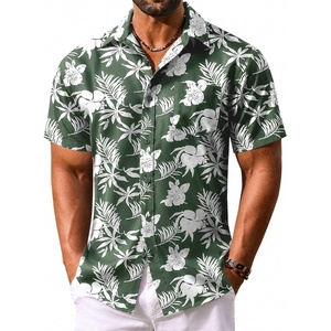 image:imageCOOFANDY Mens Hawaiian Shirt Short Sleeve Summer Button Down Shirts Tropical Vacation Beach Aloha Shirts with PocketGreen  White Flower