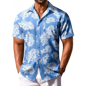 image:imageCOOFANDY Mens Hawaiian Shirt Short Sleeve Summer Button Down Shirts Tropical Vacation Beach Aloha Shirts with PocketLight Blue  White Leaf
