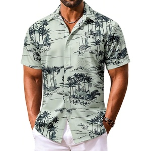 image:imageCOOFANDY Mens Hawaiian Shirt Short Sleeve Summer Button Down Shirts Tropical Vacation Beach Aloha Shirts with PocketLight Green  Palm Tree