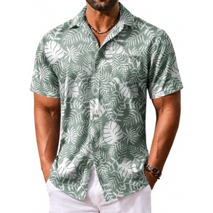 image:imageCOOFANDY Mens Hawaiian Shirt Short Sleeve Summer Button Down Shirts Tropical Vacation Beach Aloha Shirts with PocketLight Green  White Leaf