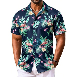 image:imageCOOFANDY Mens Hawaiian Shirt Short Sleeve Summer Button Down Shirts Tropical Vacation Beach Aloha Shirts with PocketNavy  Flamingo