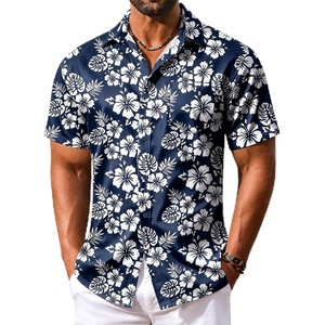 image:imageCOOFANDY Mens Hawaiian Shirt Short Sleeve Summer Button Down Shirts Tropical Vacation Beach Aloha Shirts with PocketNavy  White Flower