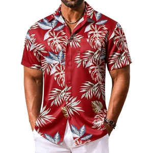 image:imageCOOFANDY Mens Hawaiian Shirt Short Sleeve Summer Button Down Shirts Tropical Vacation Beach Aloha Shirts with PocketRed  Tropical Leaf