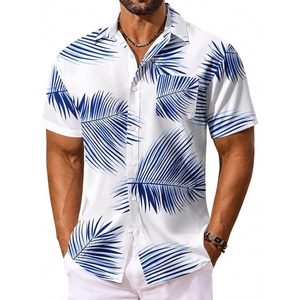 image:imageCOOFANDY Mens Hawaiian Shirt Short Sleeve Summer Button Down Shirts Tropical Vacation Beach Aloha Shirts with PocketWhite  Blue Leaf