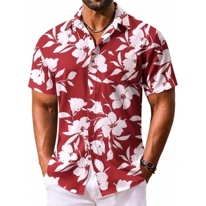 image:imageCOOFANDY Mens Hawaiian Shirt Short Sleeve Summer Button Down Shirts Tropical Vacation Beach Aloha Shirts with PocketWine Red  White Flower
