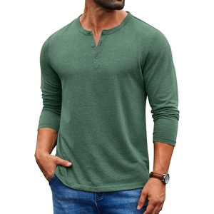 image:imageCOOFANDY Mens Henley Shirt Long Sleeve Casual Stretch Solid TShirts Fashion Pullover Lightweight Fall TopsGreen