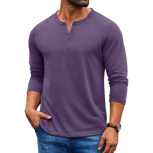 image:imageCOOFANDY Mens Henley Shirt Long Sleeve Casual Stretch Solid TShirts Fashion Pullover Lightweight Fall TopsPurple