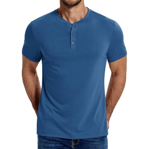 image:imageCOOFANDY Mens Henley Shirts Cotton Short Sleeve Casual TShirt for Men Button Henley Basic Tee Lightweight Summer TopDenim Blue
