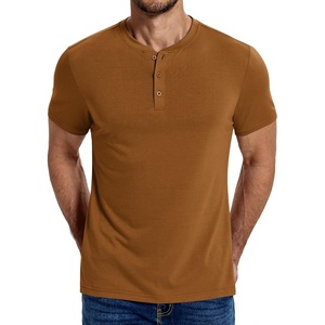 image:imageCOOFANDY Mens Henley Shirts Cotton Short Sleeve Casual TShirt for Men Button Henley Basic Tee Lightweight Summer TopLight Brown