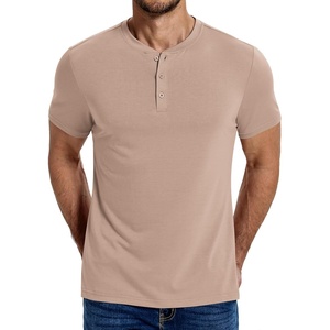 image:imageCOOFANDY Mens Henley Shirts Cotton Short Sleeve Casual TShirt for Men Button Henley Basic Tee Lightweight Summer TopLight Khaki