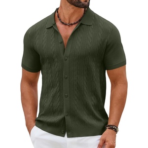 image:imageCOOFANDY Mens Knit Button Down Shirts Short Sleeve Polo Shirt Casual Vintage Summer Beach ShirtsArmy Green