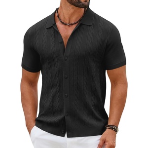 image:imageCOOFANDY Mens Knit Button Down Shirts Short Sleeve Polo Shirt Casual Vintage Summer Beach ShirtsBlack