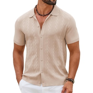 image:imageCOOFANDY Mens Knit Button Down Shirts Short Sleeve Polo Shirt Casual Vintage Summer Beach ShirtsCream