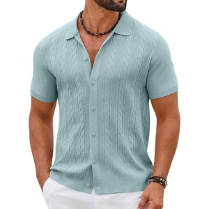 image:imageCOOFANDY Mens Knit Button Down Shirts Short Sleeve Polo Shirt Casual Vintage Summer Beach ShirtsIce Green