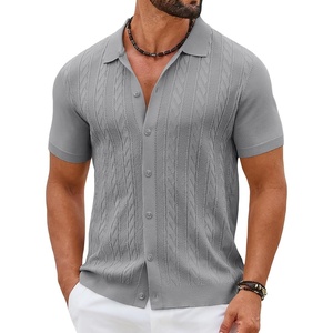 image:imageCOOFANDY Mens Knit Button Down Shirts Short Sleeve Polo Shirt Casual Vintage Summer Beach ShirtsLight Gray