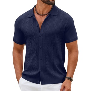 image:imageCOOFANDY Mens Knit Button Down Shirts Short Sleeve Polo Shirt Casual Vintage Summer Beach ShirtsNavy Blue