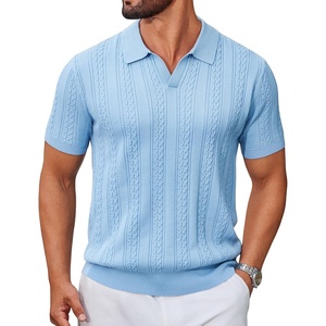 image:imageCOOFANDY Mens Knit Polo Shirts Short Sleeve Textured Polo Shirt VNeck Casual Stretch Summer Golf TopsLight Blue