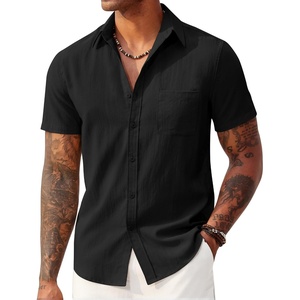 image:imageCOOFANDY Mens Linen Shirts Short Sleeve Button Down Shirt Casual Summer Beach Shirts with PocketBlack